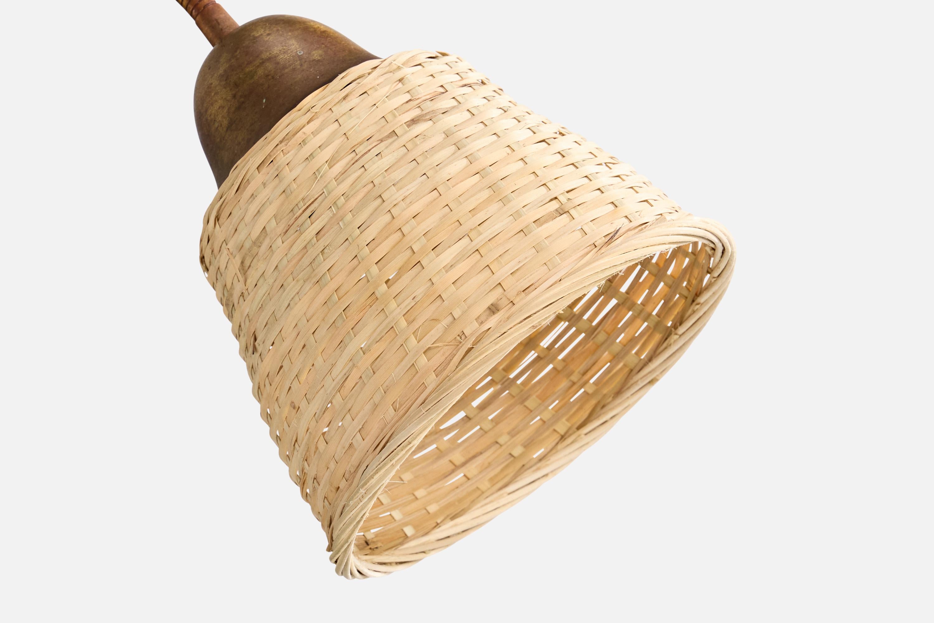 Fog & Mørup, Floor Lamp, Brass, Rattan, Denmark, 1940s For Sale 2