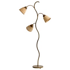 Fog & Mørup, Floor Lamp, Brass, Rattan, Denmark, 1940s