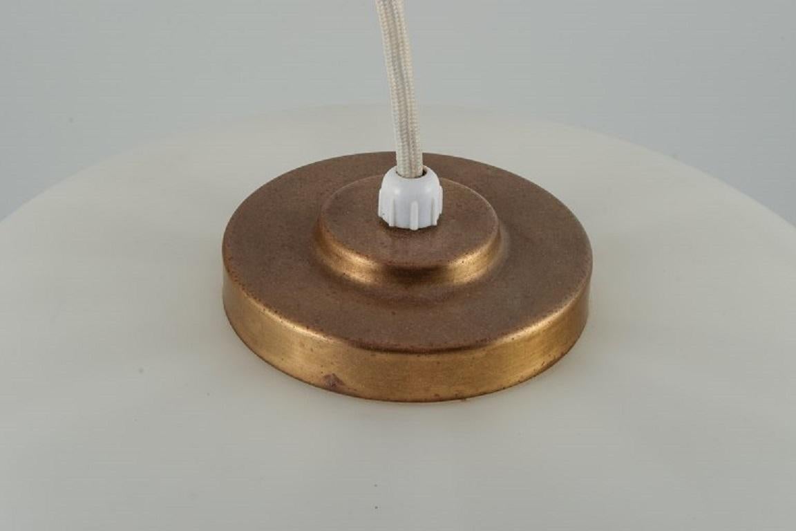 Scandinavian Modern Fog & Mørup Pendant in Frosted Opal Glass with Brass Mounting, Mid-20th C For Sale