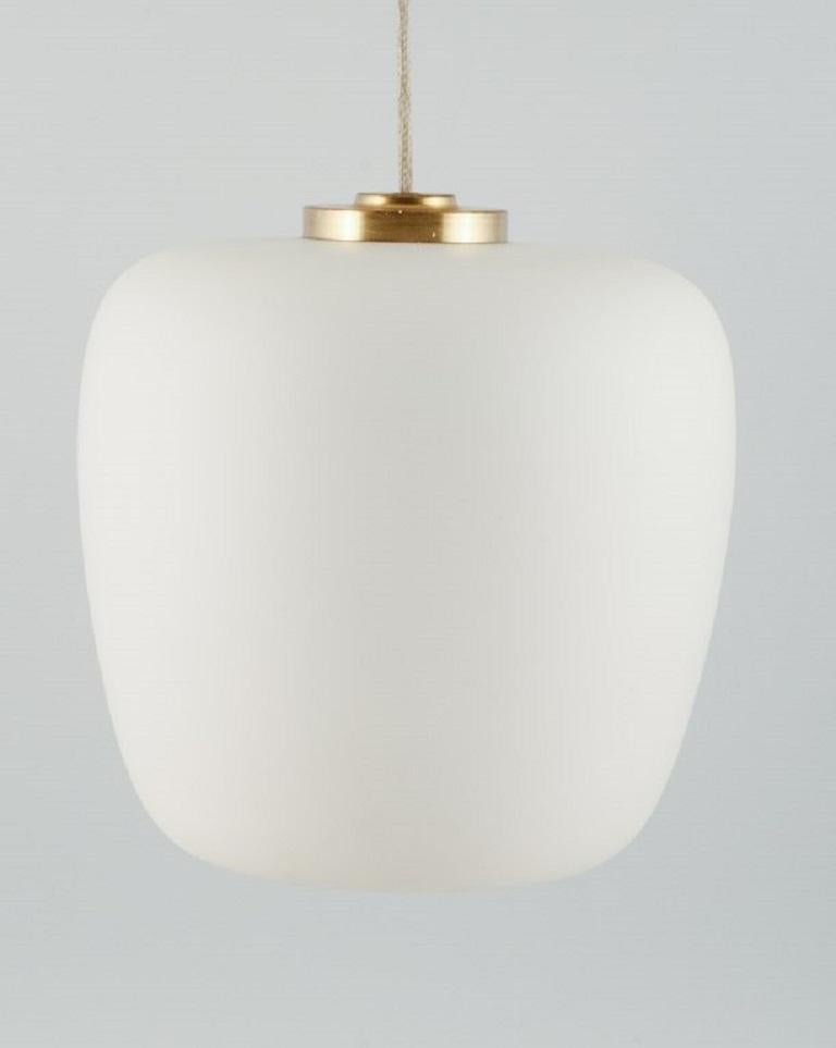 Scandinavian Modern Fog & Mørup Pendant in Frosted Opal Glass with Brass Mounting, Mid-20th C For Sale