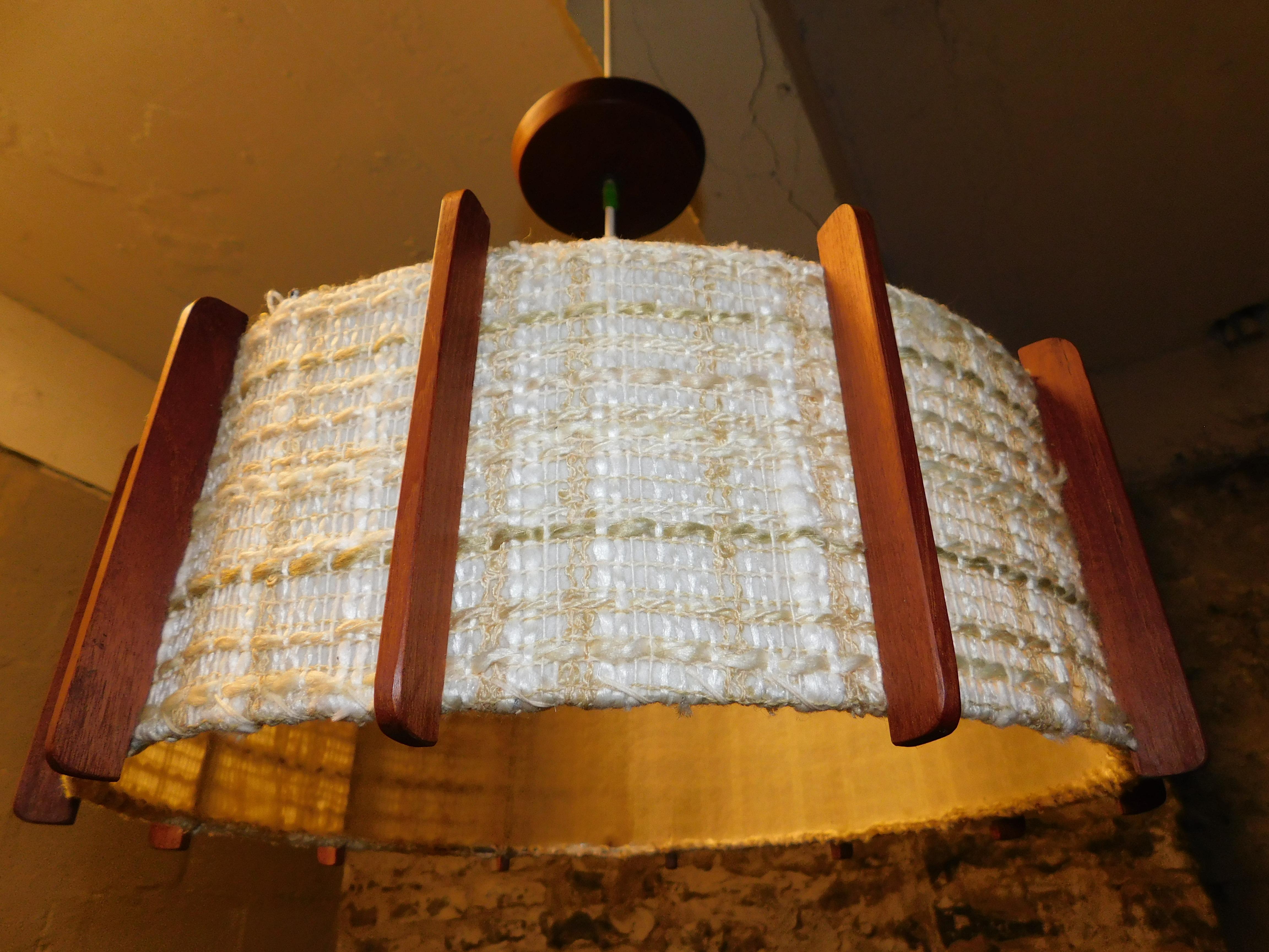 Fog & Mørup Style Danish Teak Ceiling Light In Good Condition In Hamilton, Ontario