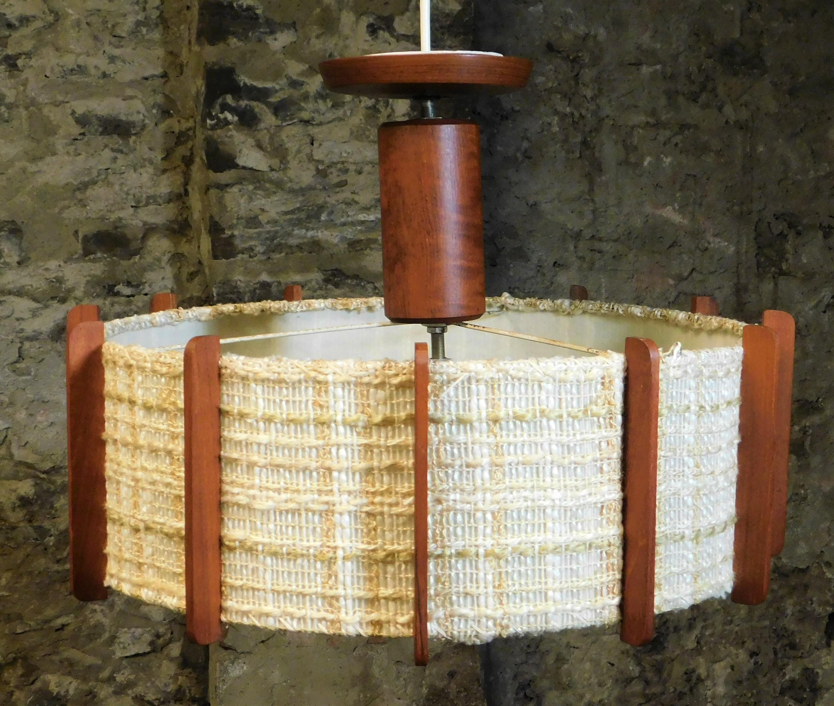 Jute Fog & Mørup Style Danish Teak Ceiling Light