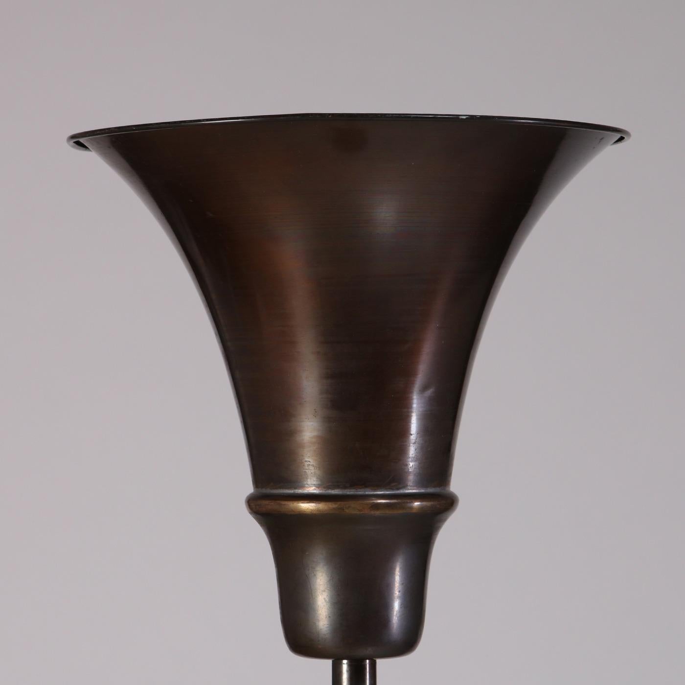 Danese Fog & Mørup Uplight Floor Lamp in Bronze, Denmark, 1940s in vendita