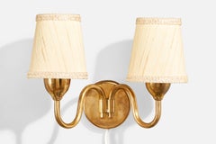 Fog & Mørup, Wall Light, Brass, Fabric, Denmark, 1950s