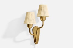 Fog & Mørup, Wall Light, Brass, Fabric, Denmark, 1950s