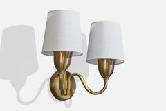 Fog & Mørup, Wall Light, Brass, Fabric, Denmark, 1950s