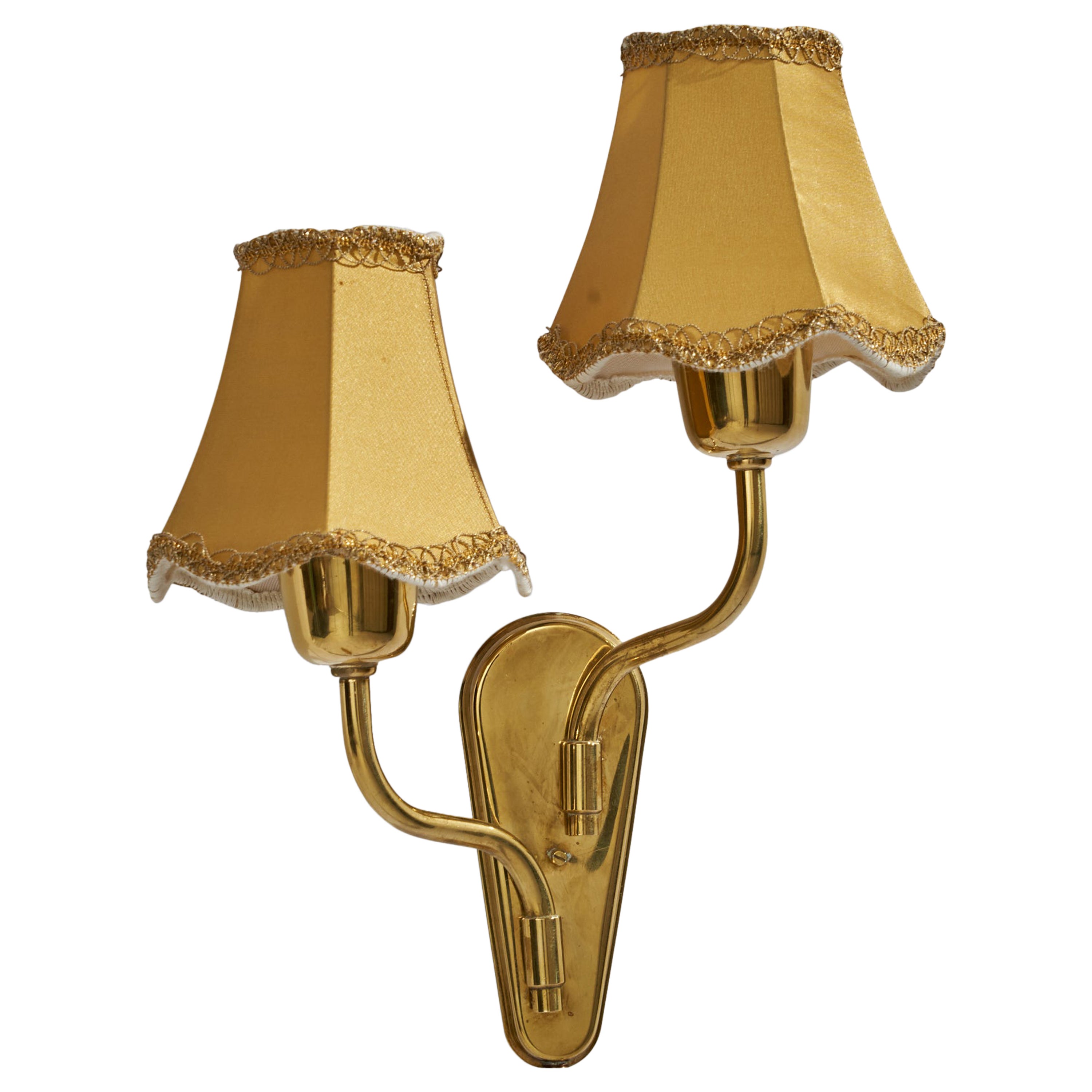 Fog & Mørup, Wall Light, Brass, Fabric, Denmark, 1950s