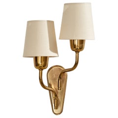 Fog 
Mørup, Wall Light, Brass, Fabric, Denmark, 1950s