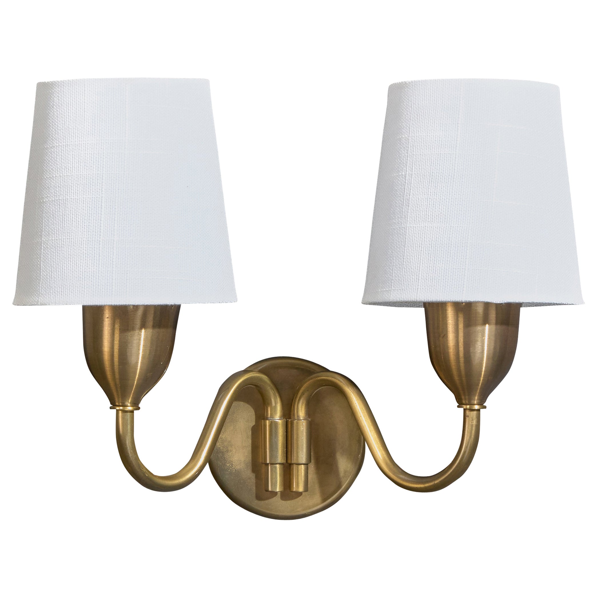 Fog & Mørup, Wall Light, Brass, Fabric, Denmark, 1950s For Sale
