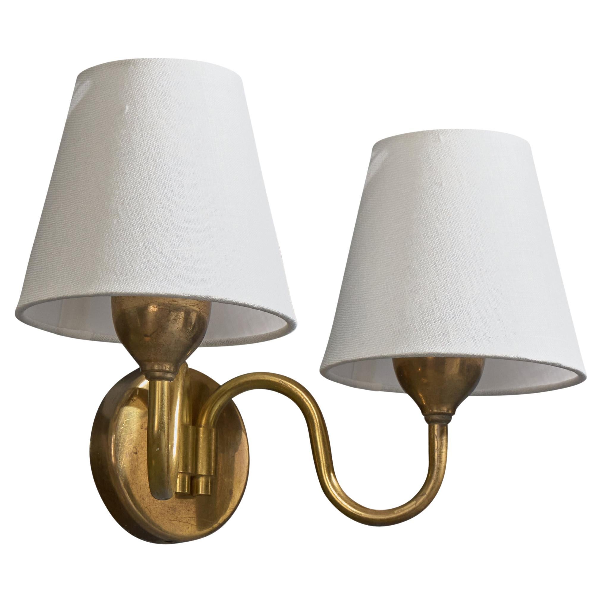 Fog & Mørup, Wall Light, Brass, Fabric, Denmark, 1950s