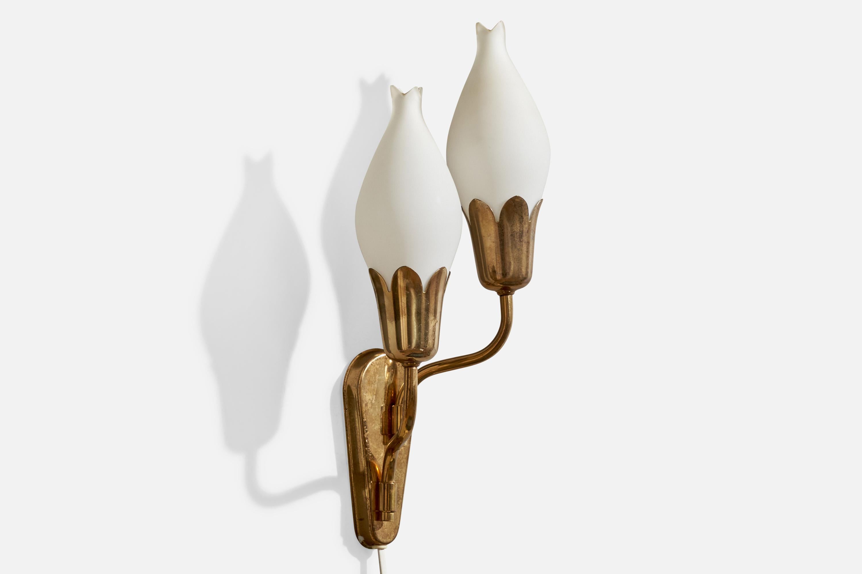 Scandinavian Modern Fog & Mørup, Wall Light, Brass, Glass, Denmark, 1950s For Sale