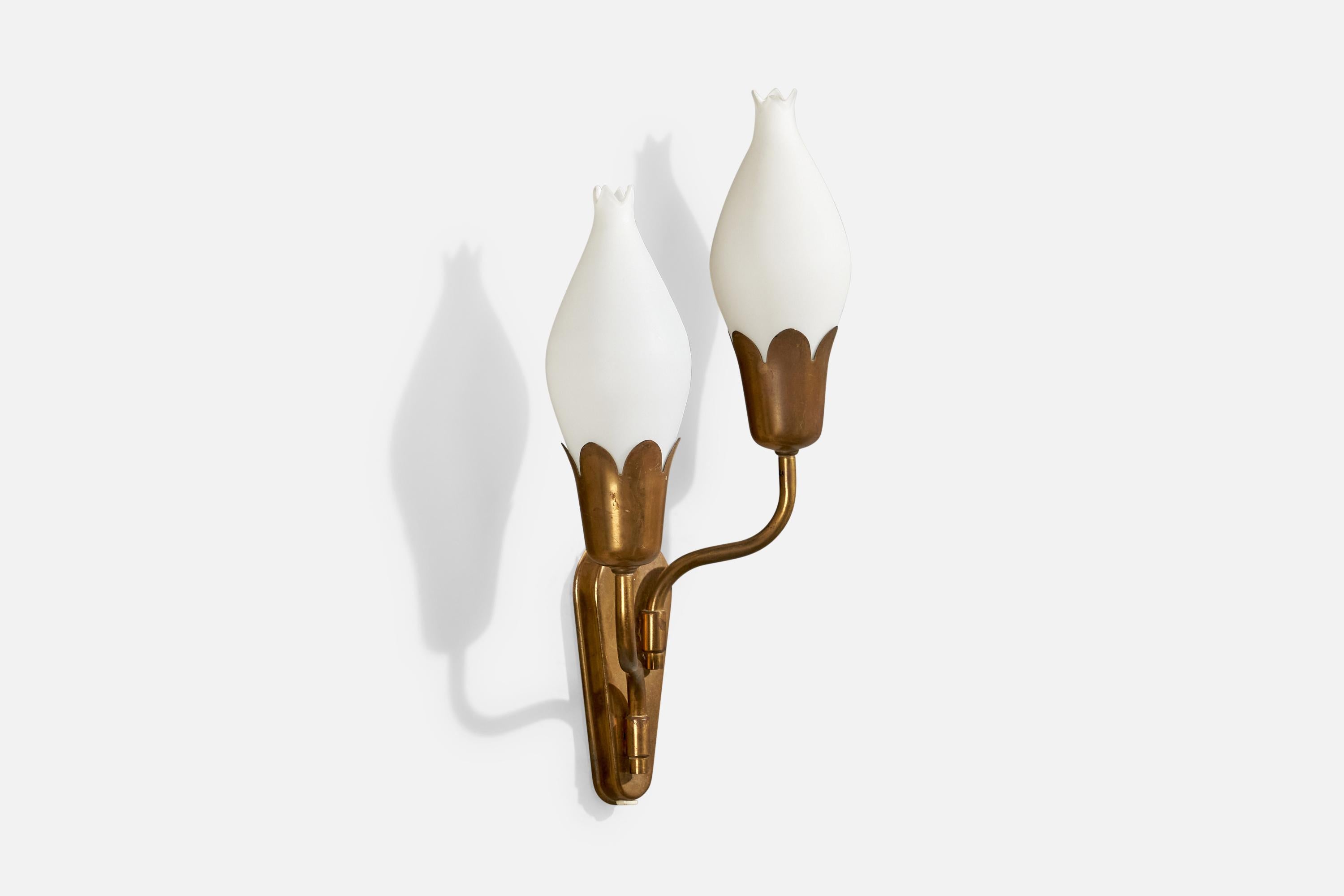 Danish Fog & Mørup, Wall Light, Brass, Glass, Denmark, 1950s For Sale
