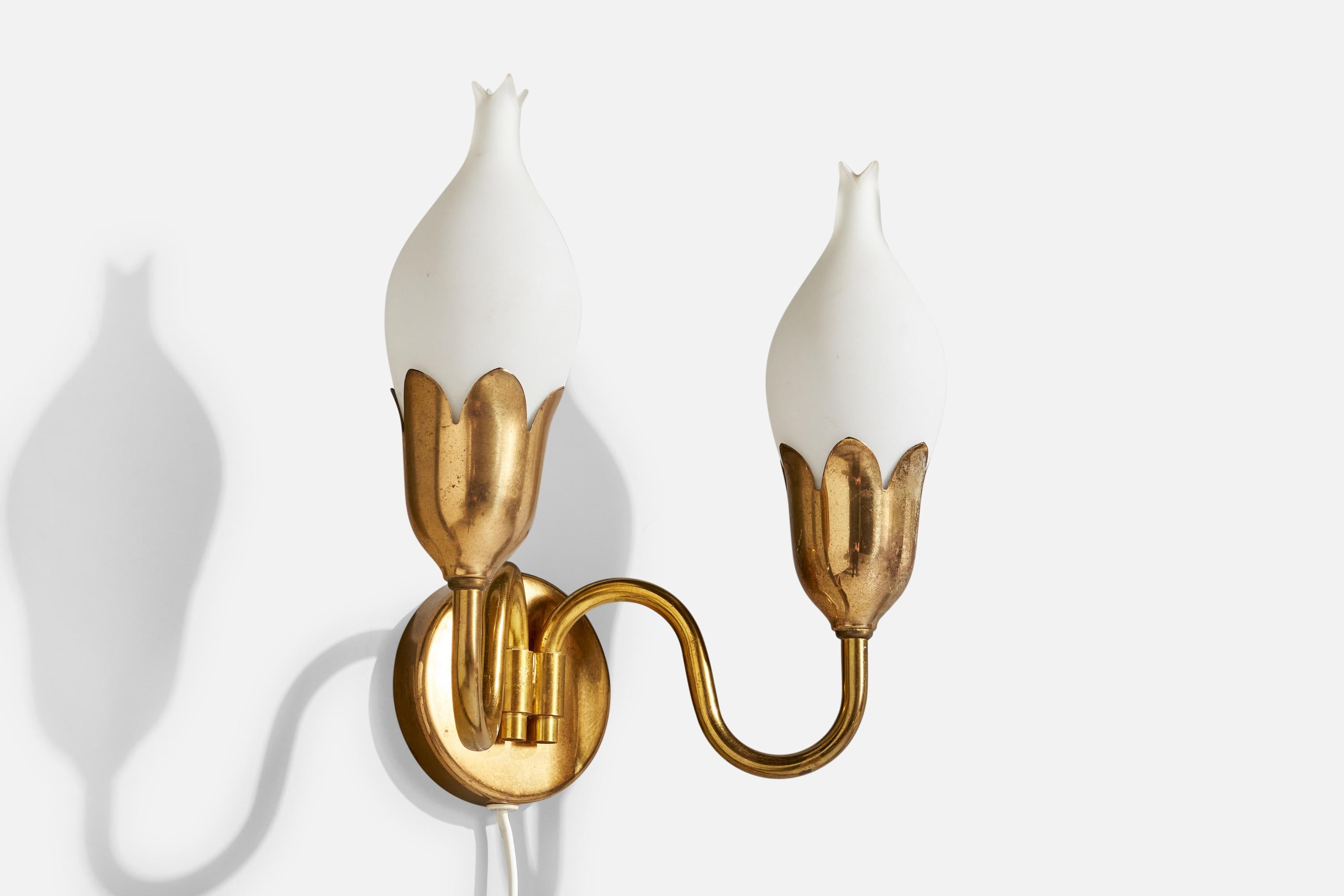 Scandinavian Modern Fog & Mørup, Wall Light, Brass, Glass, Denmark, 1950s For Sale