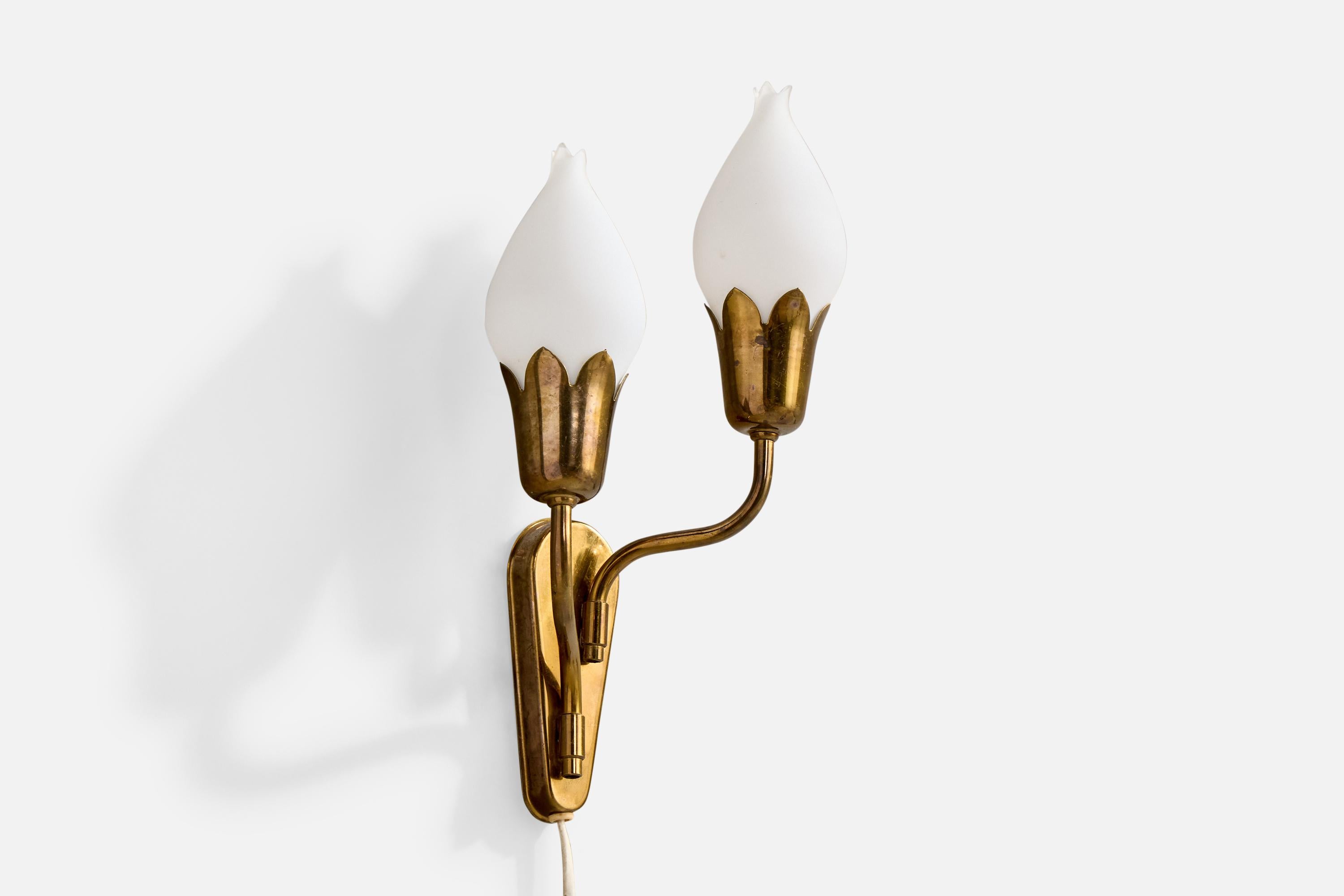 Mid-Century Modern Fog & Mørup, Wall Light, Brass, Glass, Denmark, 1950s For Sale