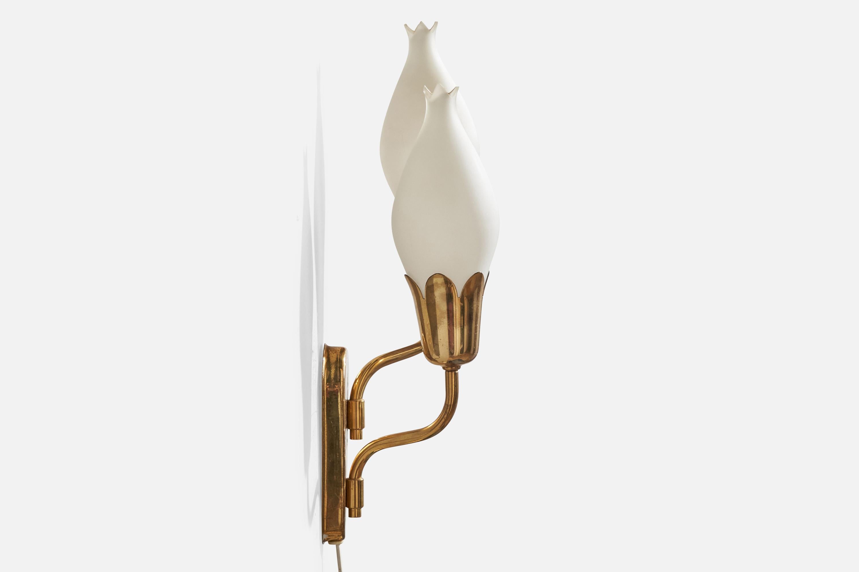 Danish Fog & Mørup, Wall Light, Brass, Glass, Denmark, 1950s For Sale