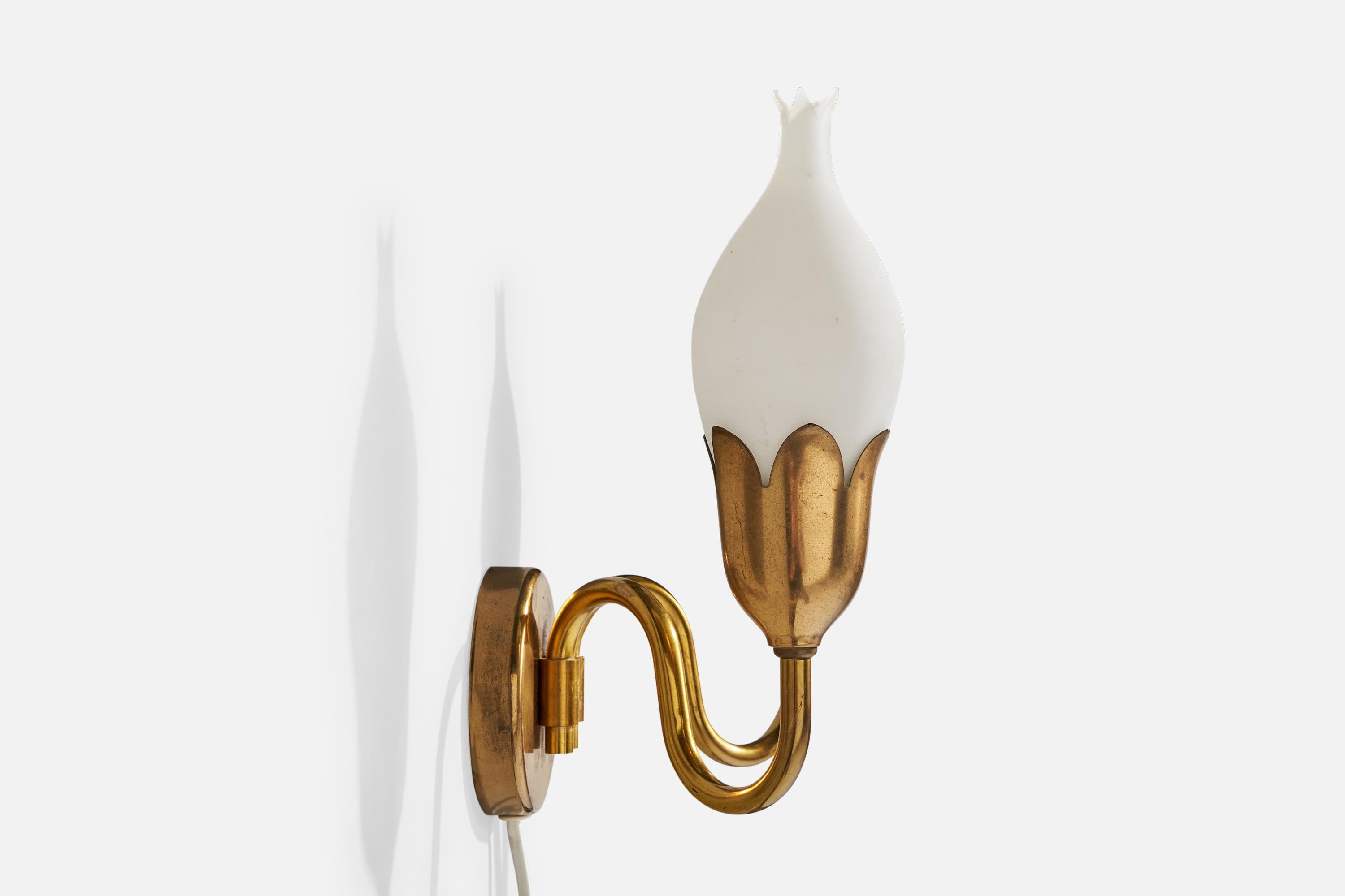 Danish Fog & Mørup, Wall Light, Brass, Glass, Denmark, 1950s For Sale