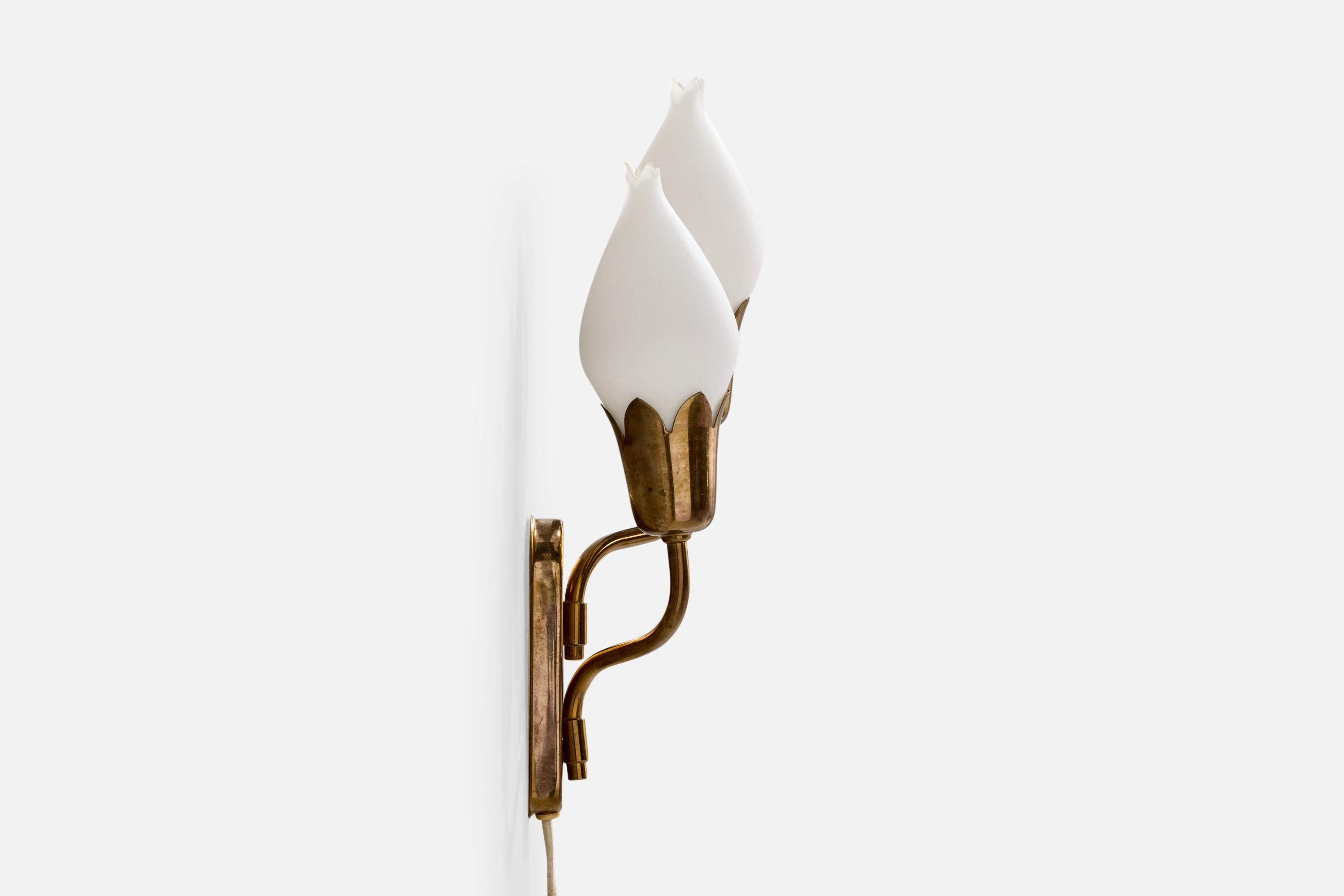 Danish Fog & Mørup, Wall Light, Brass, Glass, Denmark, 1950s For Sale