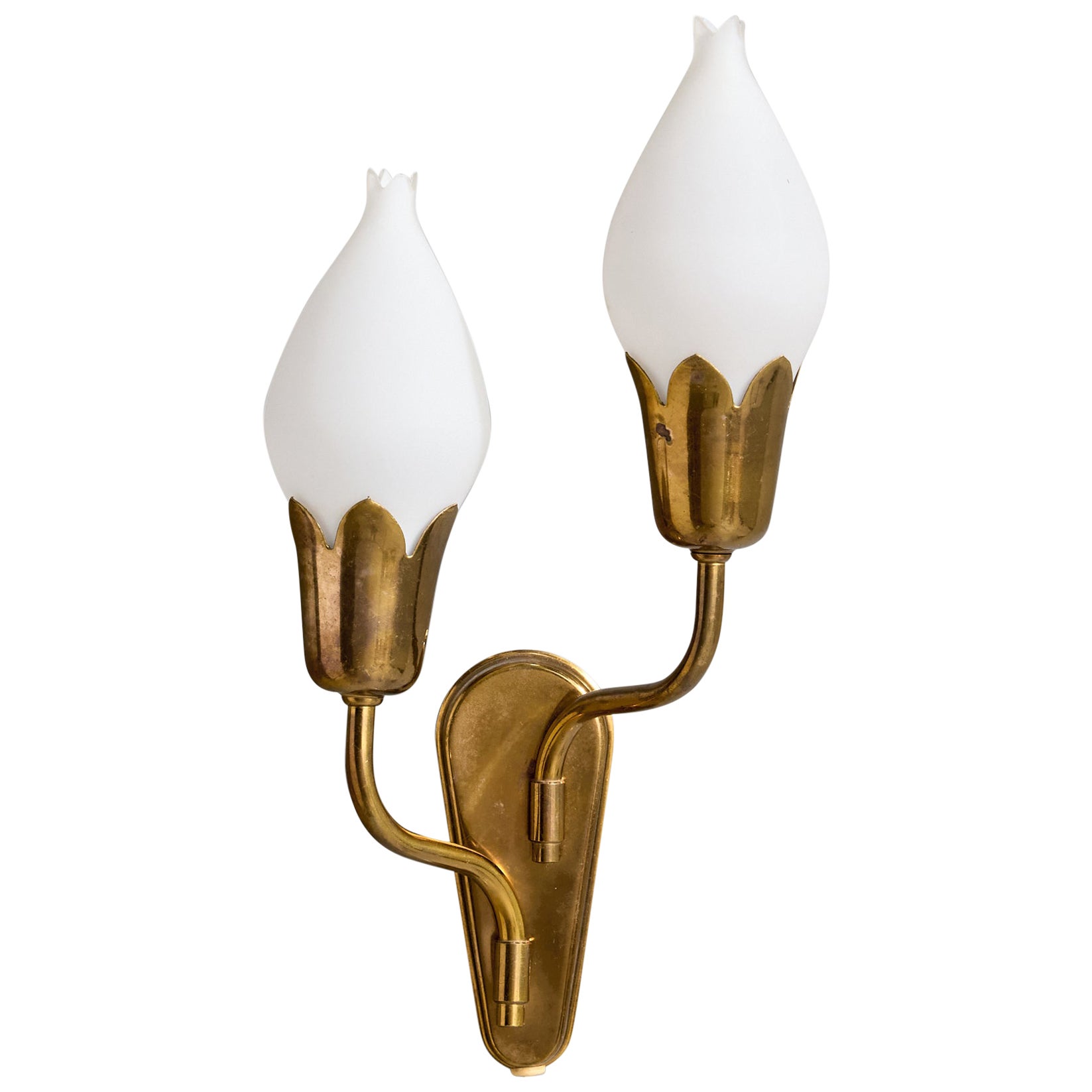 Fog & Mørup, Wall Light, Brass, Glass, Denmark, 1950s For Sale
