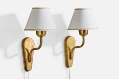 Fog & Mørup, Wall Lights, Messing, Stoff, Dänemark, 1950er Jahre