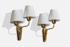 Fog & Mørup, Wall Lights, Brass, Fabric, Denmark, 1950s