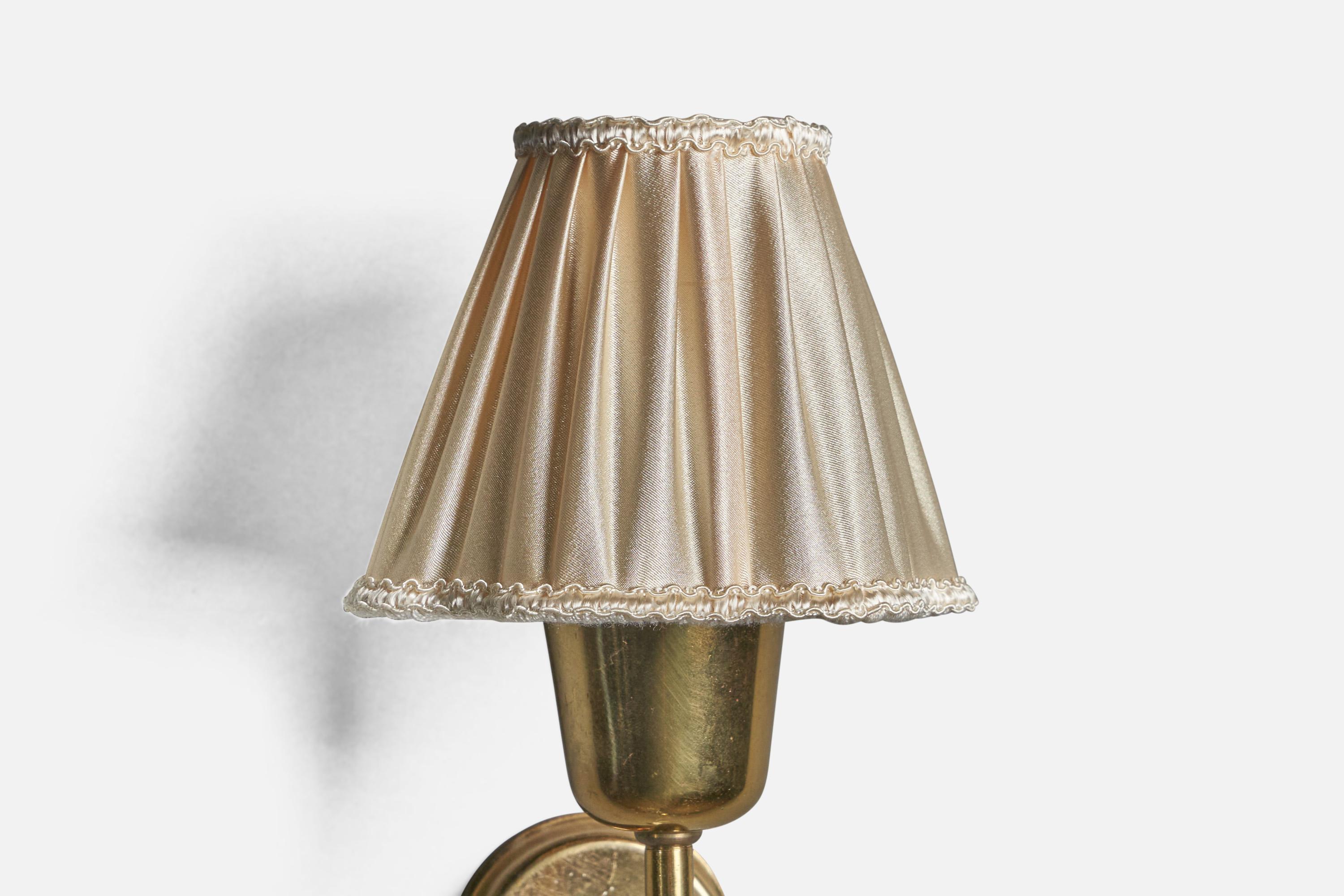 Fog & Mørup, Wall Lights, Brass, Fabric, Denmark, 1950s In Good Condition In High Point, NC