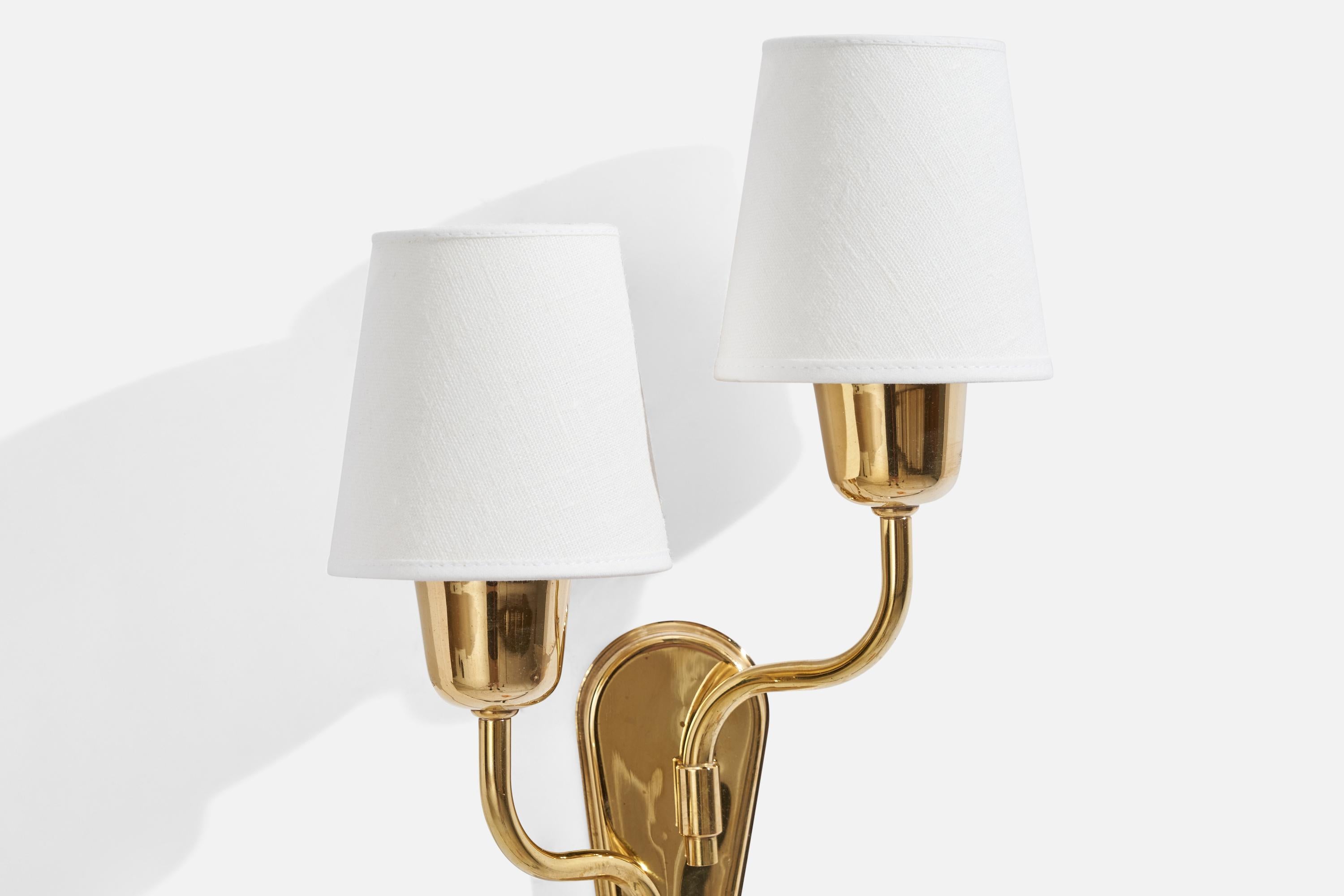 Mid-20th Century Fog & Mørup, Wall Lights, Brass, Fabric, Denmark, 1950s For Sale