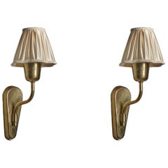 Fog & Mørup, Wall Lights, Brass, Fabric, Denmark, 1950s