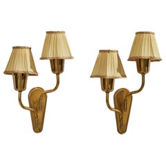 Vintage Fog 
Mørup, Wall Lights, Brass, Fabric, Denmark, 1950s