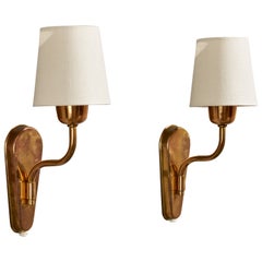 Fog 
Mørup, Wall Lights, Brass, Fabric, Denmark, 1950s