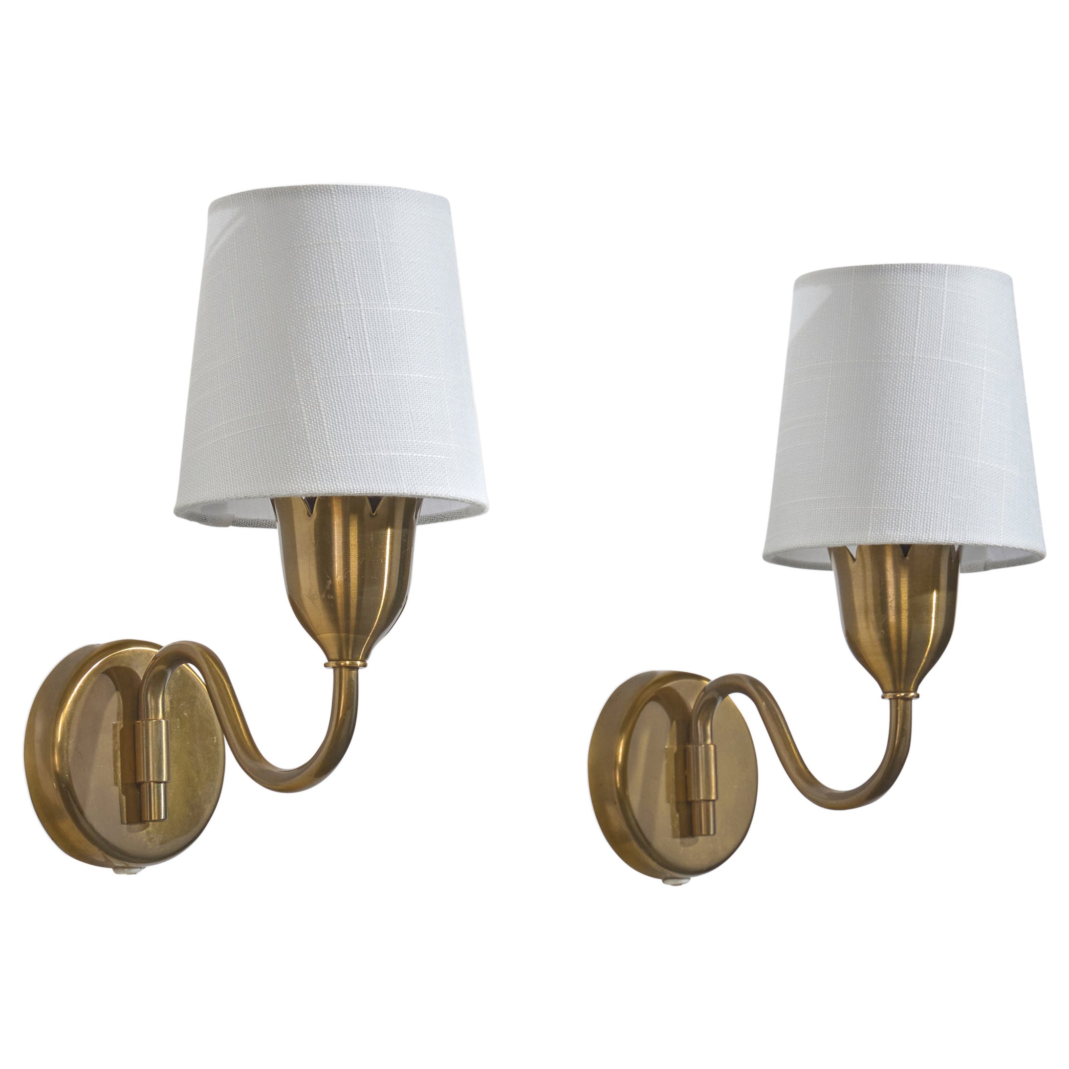 Fog & Mørup, Wall Lights, Brass, Fabric, Denmark, 1950s