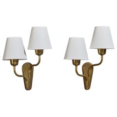 Fog & Mørup, Wall Lights, Brass, Fabric, Denmark, 1950s