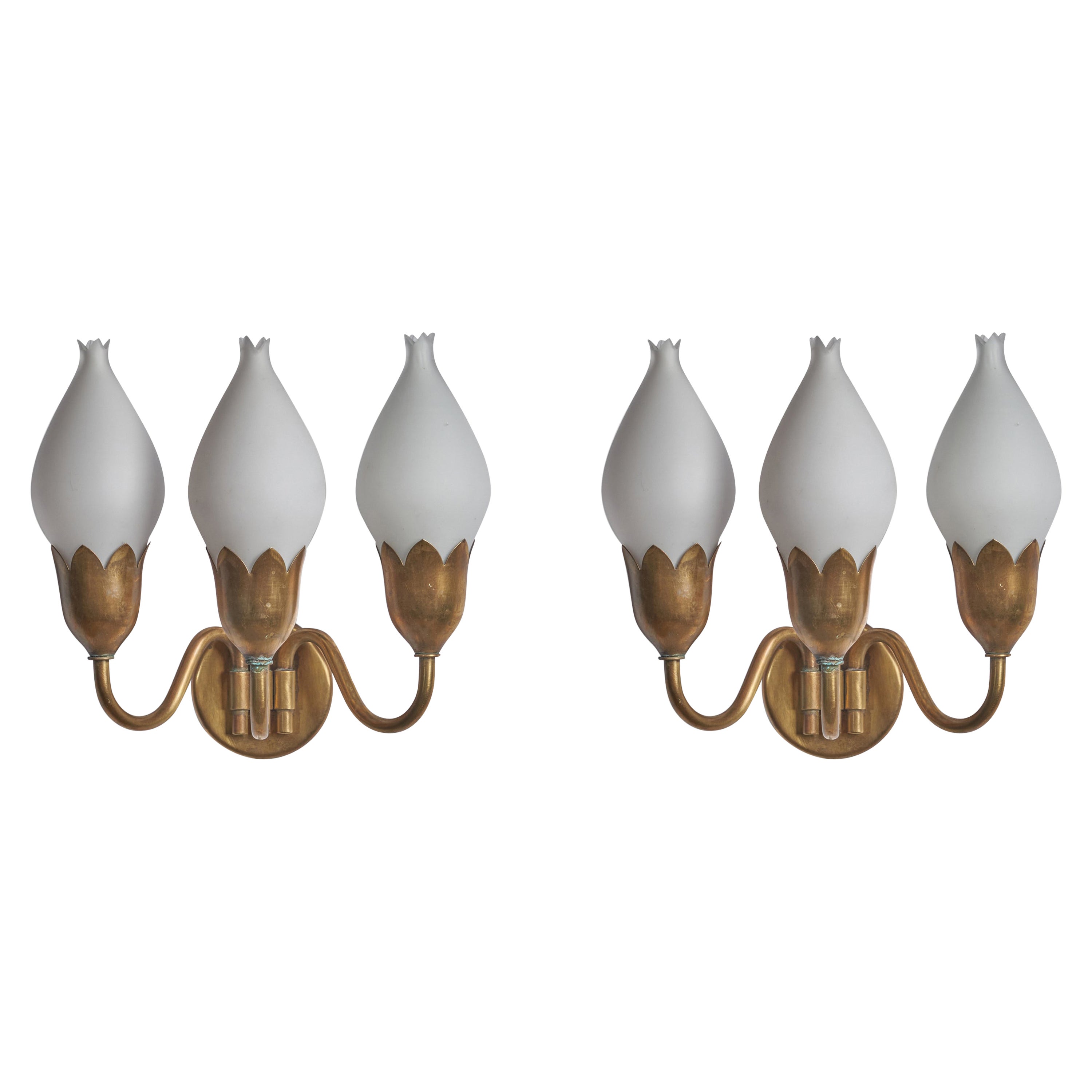 Fog & Mørup, Wall Lights, laiton, verre, Danemark, années 1940 en vente