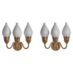 Fog & Mørup, Wall Lights, laiton, verre, Danemark, années 1940