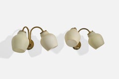 Fog & Mørup, Wall Lights, Brass, Glass, Denmark, 1950s