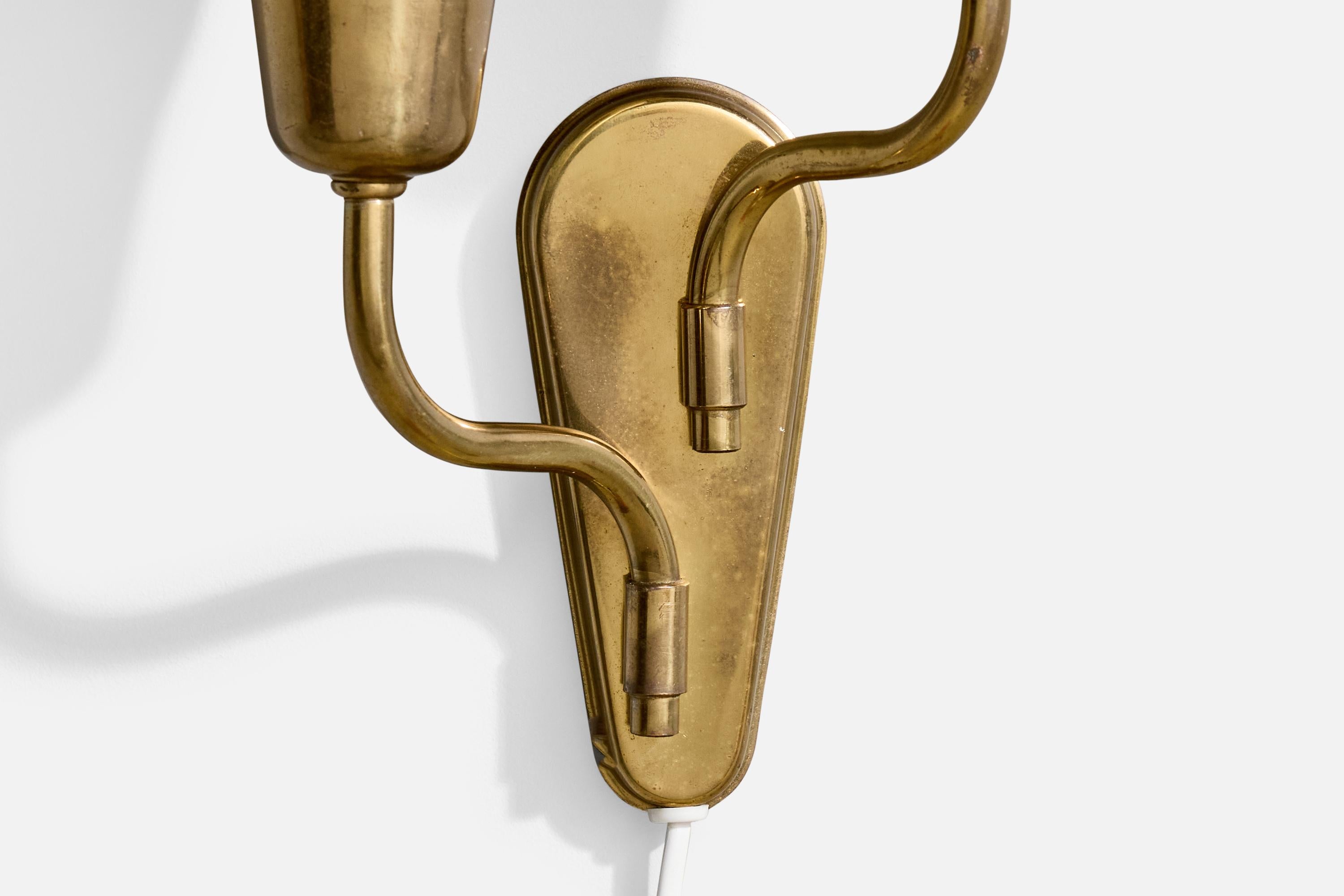 Metà XX secolo Fog & Mørup, Luci da parete, Ottone, Vetro, Danimarca, anni '1950 in vendita