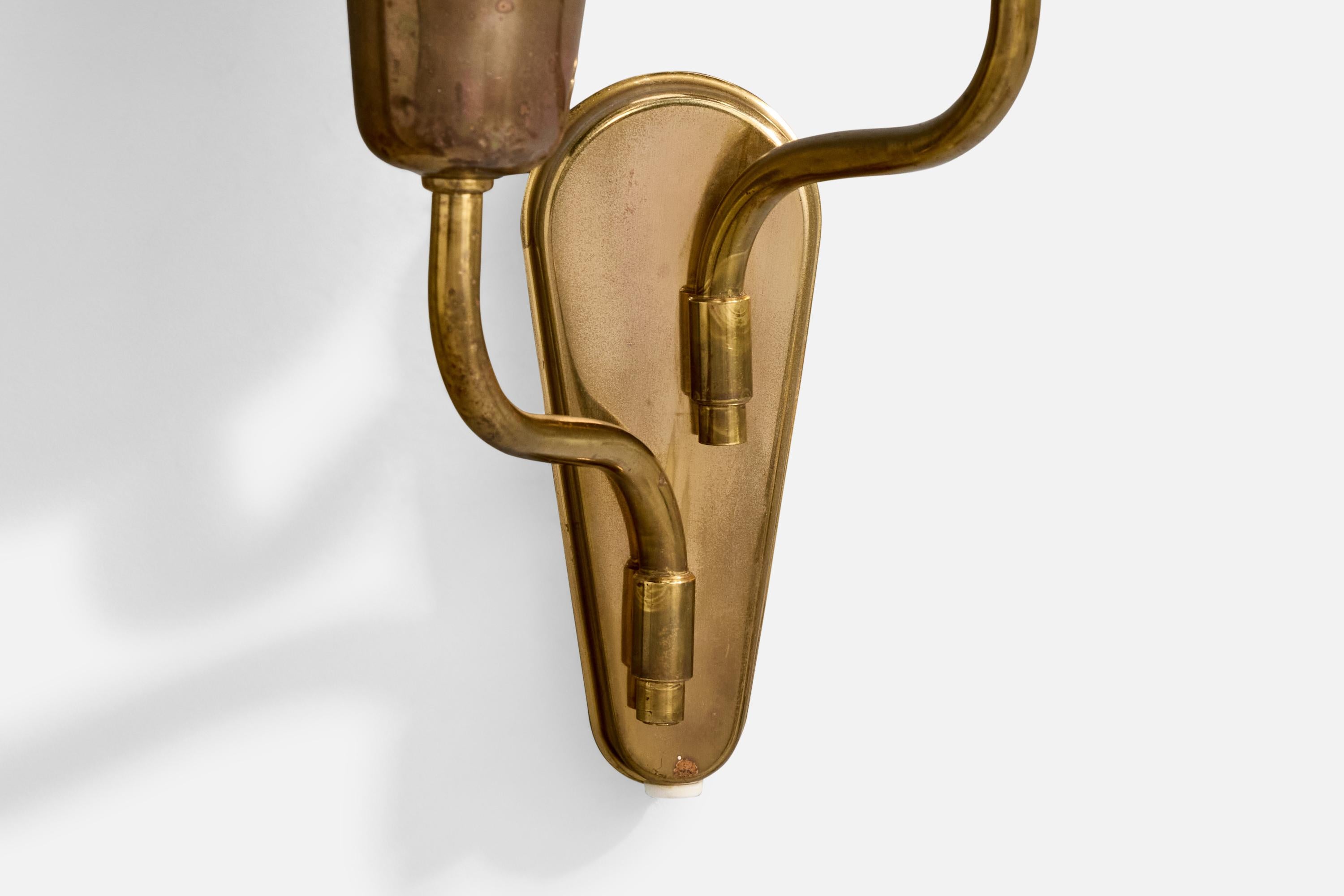 Mid-20th Century Fog & Mørup, Wall Lights, Brass, Glass, Denmark, 1950s For Sale
