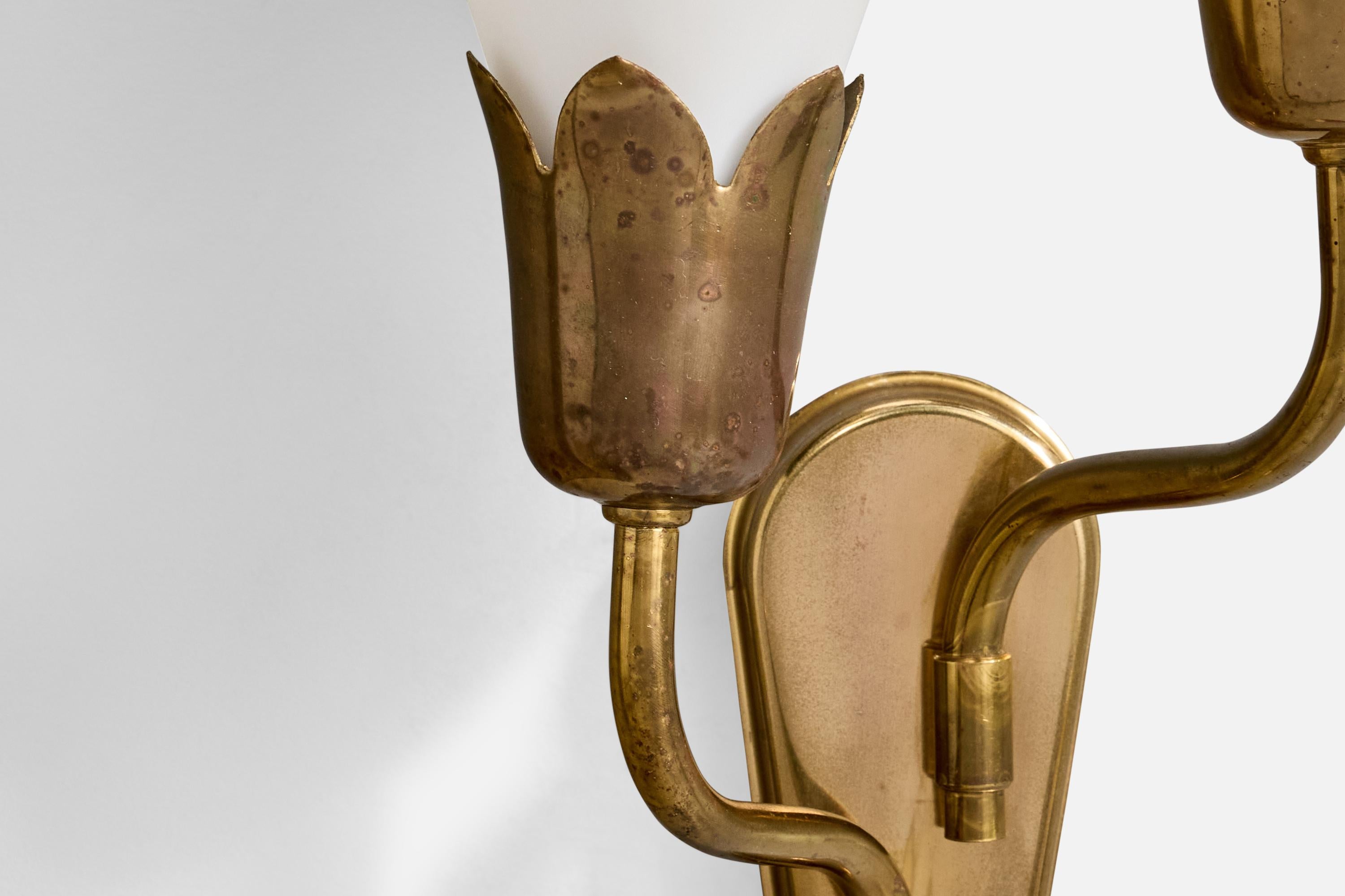 Fog & Mørup, Wall Lights, Brass, Glass, Denmark, 1950s For Sale 1