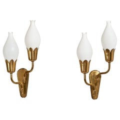 Vintage Fog 
Mørup, Wall Lights, Brass, Glass, Denmark, 1950s
