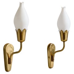 Vintage Fog 
Mørup, Wall Lights, Brass, Glass, Denmark, 1950s