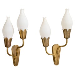 Fog & Mørup, Wall Lights, Brass, Glass, Denmark, 1950s