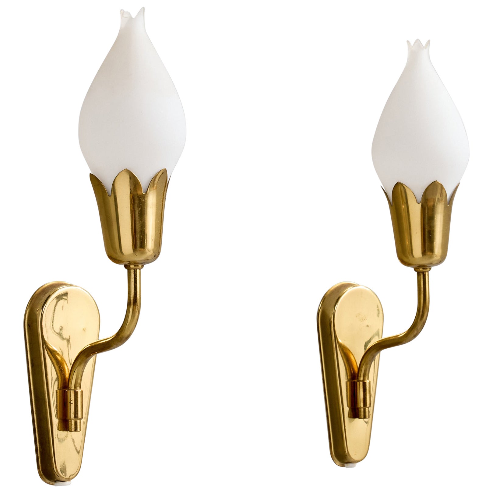 Fog & Mørup, Wall Lights, Brass, Glass, Denmark, 1950s
