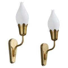 Fog & Mørup, Wall Lights, Brass, Glass, Denmark, 1950s