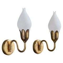 Fog & Mørup, Wall Lights, Brass, Glass, Denmark, 1950s