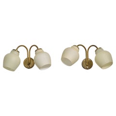 Fog & Mørup, Wall Lights, Brass, Glass, Denmark, 1950s