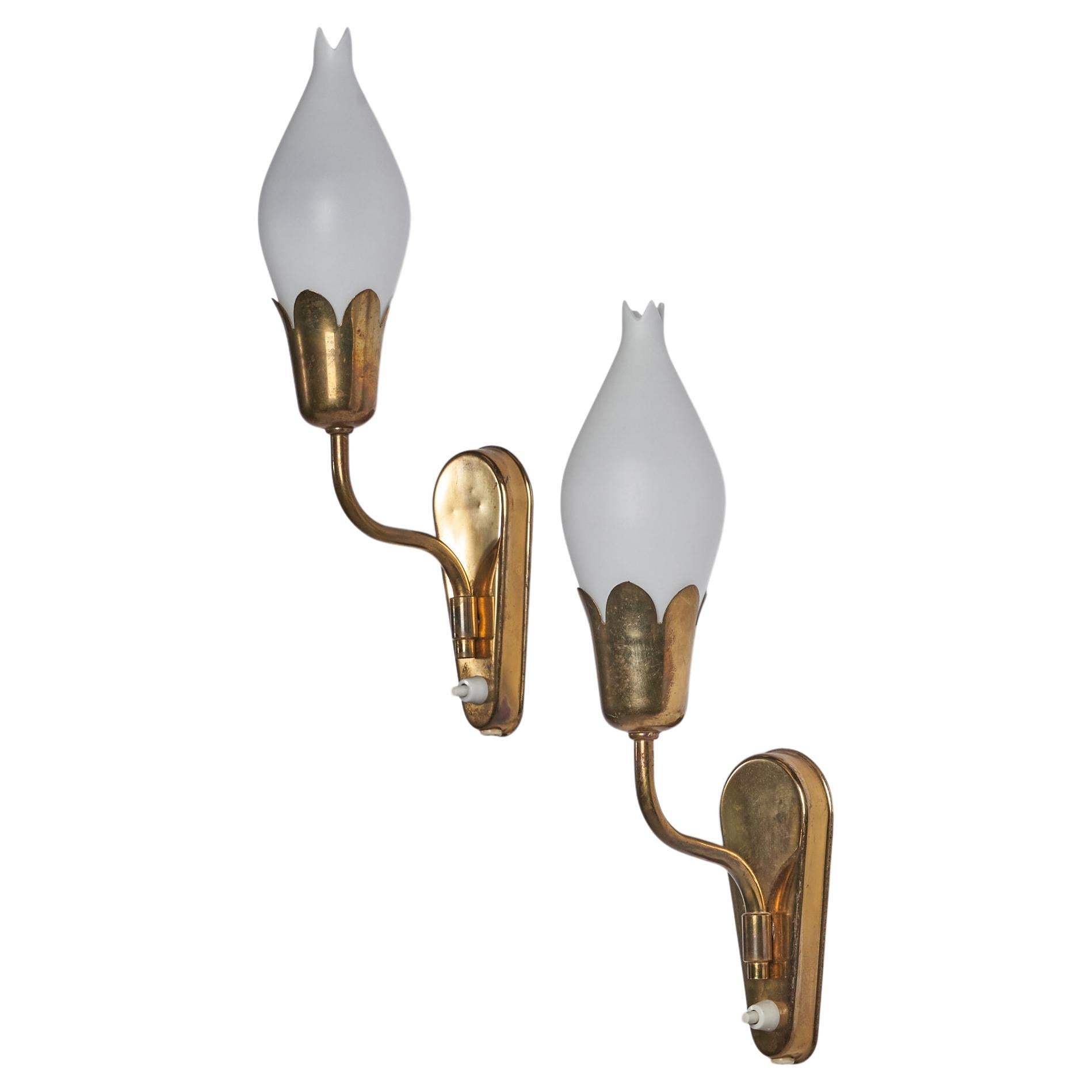 Fog & Mørup, Wall Lights, Brass, Glass, Denmark, 1950s