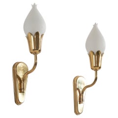 Vintage Fog 
Mørup, Wall Lights, Brass, Glass, Denmark, C. 1950s