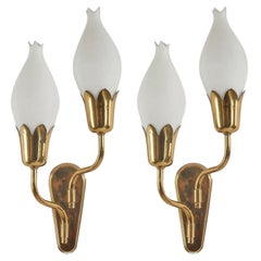 Vintage Fog 
Mørup, Wall Lights, Brass, Glass, Denmark, C. 1950s