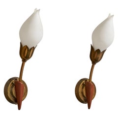 Fog & Mørup, Wall Lights, Brass, Teak, Glass, Denmark, 1950s