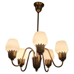 Fog & Mørup X-Perforated Chandelier In Brass And Glass, Denmark Mid 20th Century