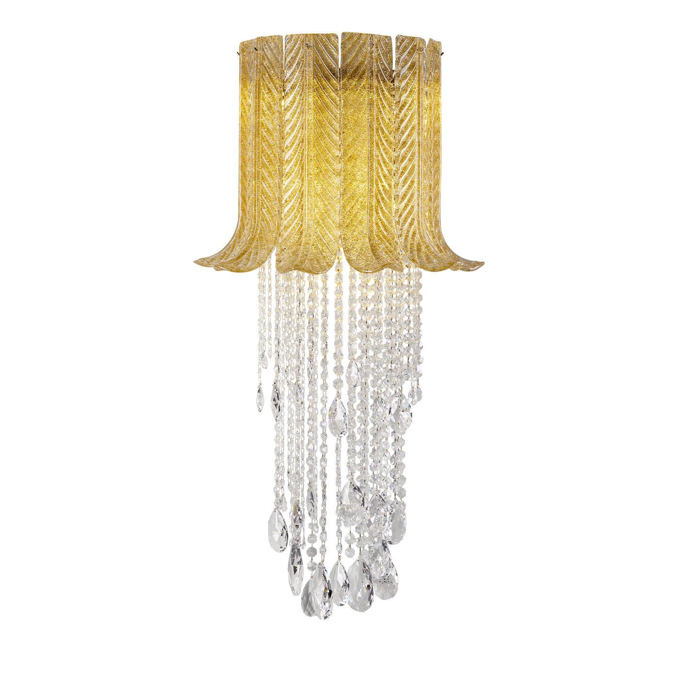 Italiano Foglie e Cristallo Transparent glass with gold details Wall Lamp by Il Paralume in vendita
